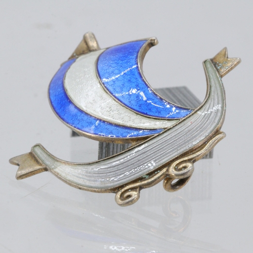 187 - Norwegian silver and enamel Viking boat brooch, Aksel Holmsen