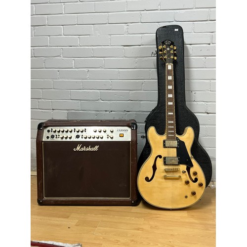 268 - A cased guitar together with a Marshall acoustic AS100D soloist amp (trade spares and repairs)