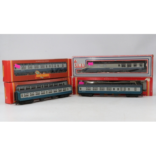 304 - Boxed Hornby intercity engine together with two boxed Hornby iner city carriages, a boxed Lima Buffe... 