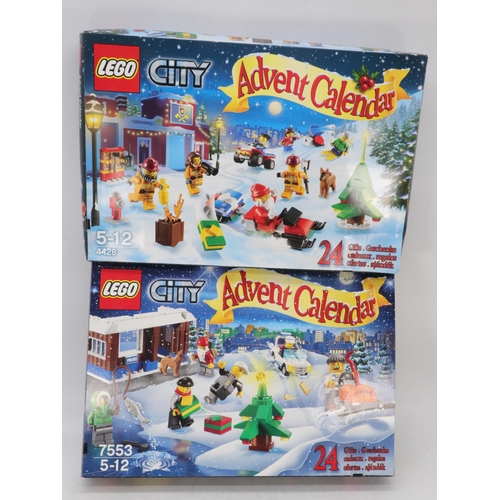 362 - Four boxed sealed Lego advent calendars to include Star Wars 2011 795;, Lego City 7553; Lego City 44... 