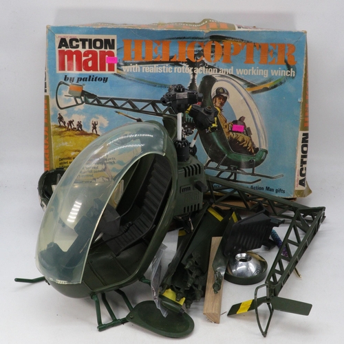 364 - Two tatty action man helicopter boxes with a quantity of helicopters in parts, some broken good for ... 