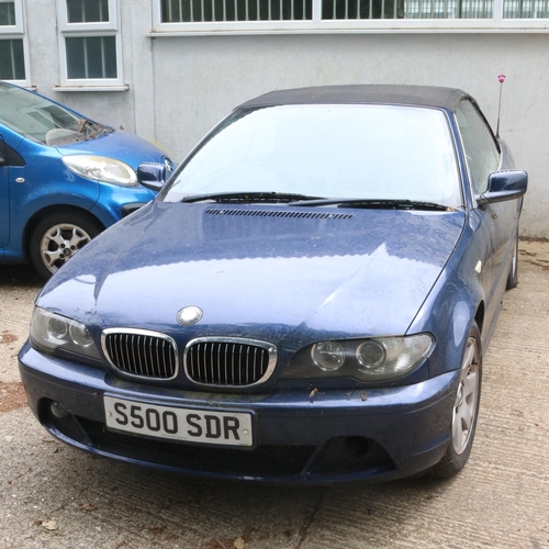 1A - BMW blue 3 dr automatic convertible, MOT expired 6th March 2024 (private number plate S500 SDR) petr... 