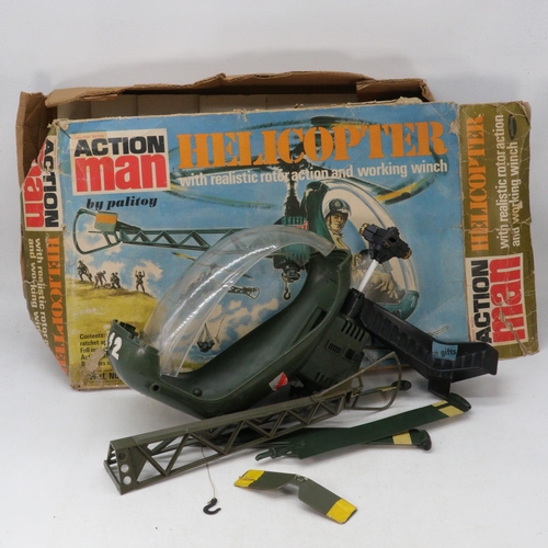 18 - Two tatty action man helicopter boxes with a quantity of helicopters in parts, some broken good for ... 