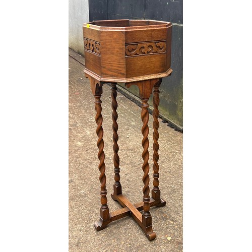 52 - Oak plant stand with barley twist supports measures approx. 89cmH