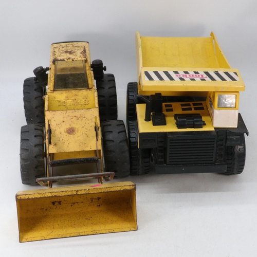 87 - Three tonka vehicles to include crane, Tonka Loader and tipper truck