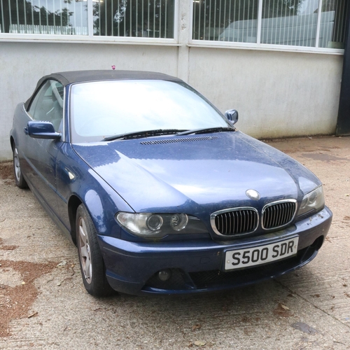 1 - BMW blue 3 dr automatic convertible, MOT expired 6th March 2024 (private number plate S500 SDR) petr... 