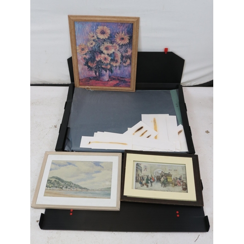 110 - Quantity of pictures and prints together with an artist portfolio case