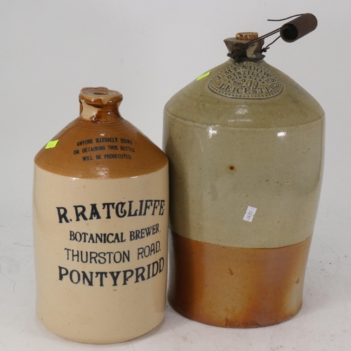 121 - A J. Meadows Leicester stoneware flagon with a Ratcliff Pontypridd stoneware flagon.