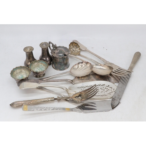 161 - A silver plated flatware to include fish servers, plated cruet etc