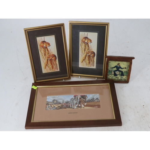 162 - Cash's silk woven Stevengraph picture of framed Shire Horses together with two Harvest Mice picture ... 