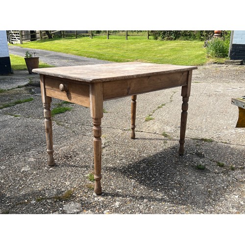 176 - Rustic pine antique kitchen table fitted single drawer (sun bleached)