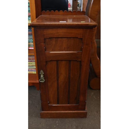 150 - A mahogany pot cupboard together with an embroidered foot stool on carved cabriolet legs