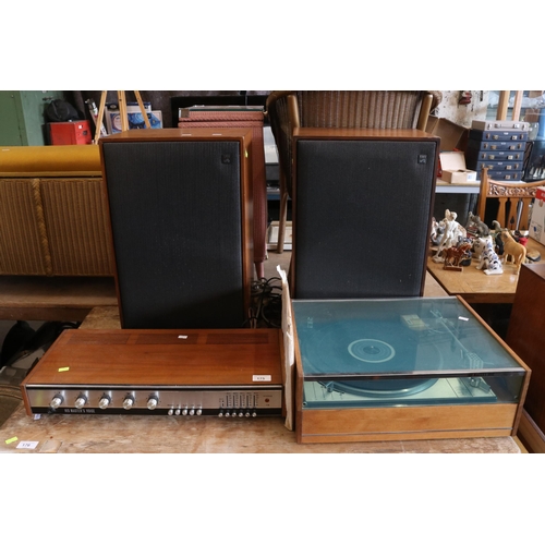 175 - HMV model 2404 together with an HMV lenco record player and speakers and a selection of 78 records t... 