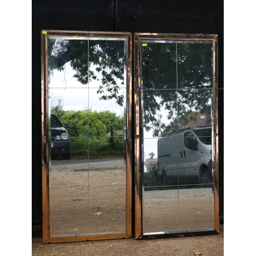 70A - Pair of heavy tiled mirrors with rose coloured mirror surrounds measures approx. 47cm x 108cm (both ... 