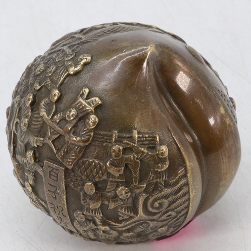 73 - Oriental bronze with markings to base and side approx. 3.5