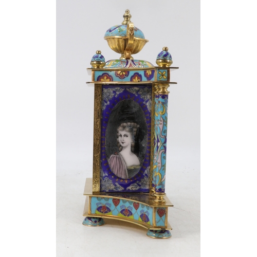 155 - Decorative gilt metal and enamelled mantle clock battery movement.