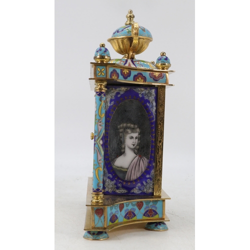 155 - Decorative gilt metal and enamelled mantle clock battery movement.