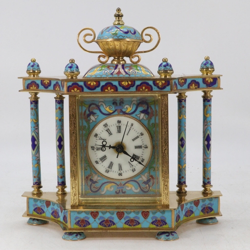 155 - Decorative gilt metal and enamelled mantle clock battery movement.