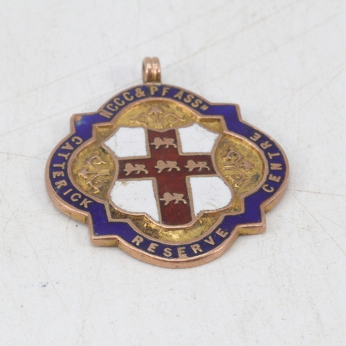 177 - A 9ct gold and enamel NCCC & PF Association Catterick Reserve Centre medallion AIV Championship 1917... 