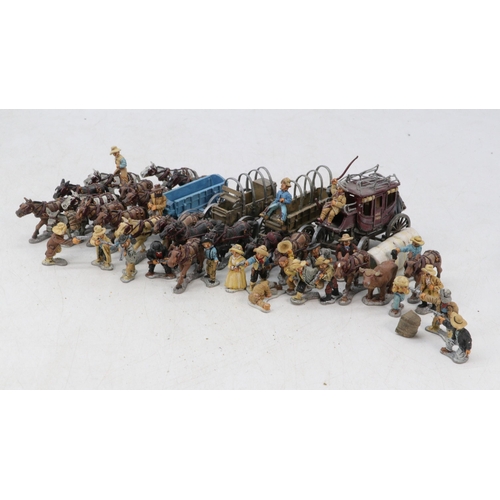 282 - Good quantity of metal painted Western figures, horses, carriages etc