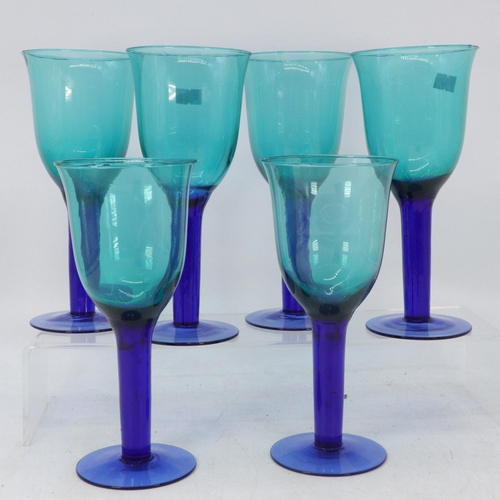 355 - A set of six wine goblets, silver collared decanter and three ships in bottles by Lymington Glass