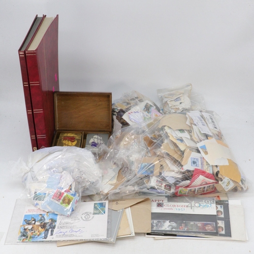 384 - Quantity of stamp accumulation, with stamps on envelopes, stockbook of GB stamps to include VR to ER... 