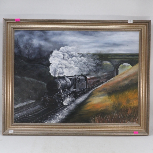 452 - Oil on board Southern Railway Poole to Weymouth line signed M Benson, approx. size 59cm x 45cm toget... 