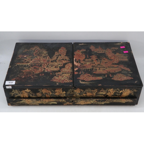 501 - Japanese lacquered writing desk examine, approx 57cm x 31cm