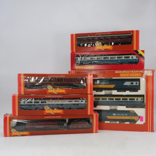 315A - 6 boxed OO Hornby trains/carriages to include R427 buffet intercity coach, R475 LMS Brake 3rd coach,... 