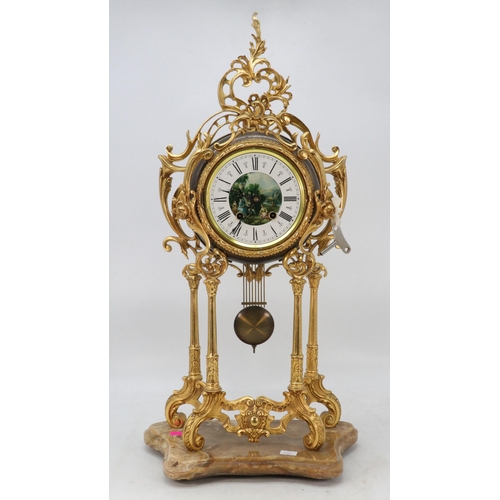 415A - Rococo style reproduction table clock with pendulum and key (approx. 60cm tall)