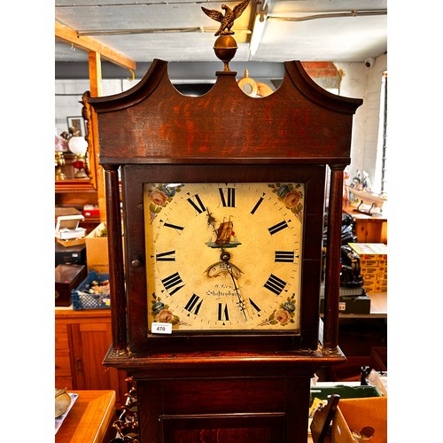 470 - Antique mahogany and oak cased 30 hour long case clock with square painted dial, W. Guy, Shaftesbury