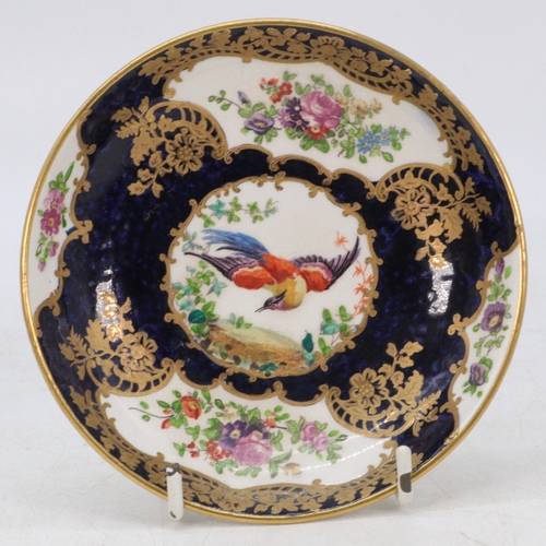 131 - Worcester? antique porcelain saucer decorated Cobalt blue and birds of paradise