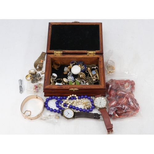 152 - Selection of costume jewellery to include beads, dress watch, cufflinks, earrings etc