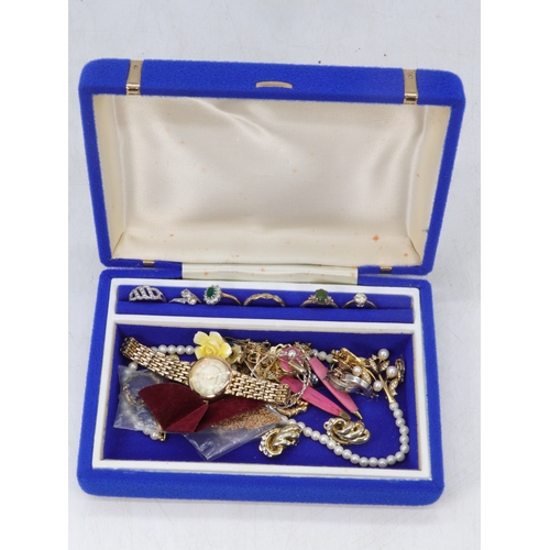 229 - Quantity of assorted costume jewellery to include Quartz eternity watch, dress rings etc