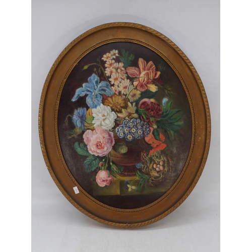 289 - Pair of still life oil on boards in oval frames (approx. 49cm x 40cm)