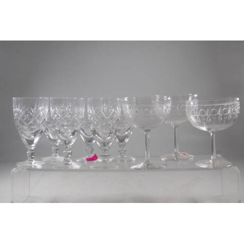 353 - Six Waterford sherry glasses together with 3 champagne glasses similar