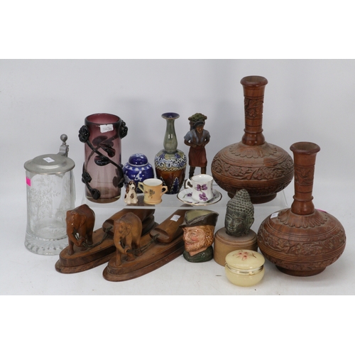 479 - Selection of items to include Miniature Worcester two handled tankard, Doulton,  Robin Hood, wooden ... 