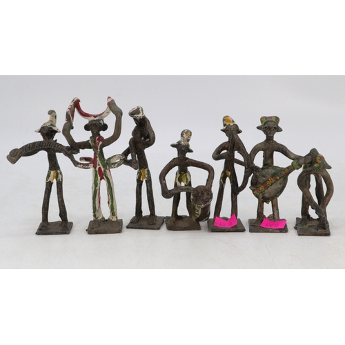 89 - 7 Benin style Nigerian painted metal character figures, 1961