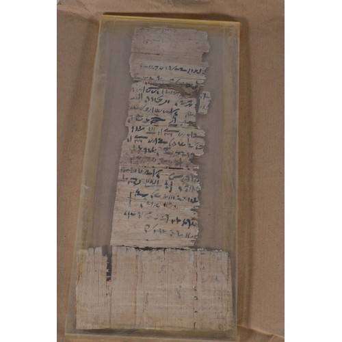 262 - A Papyrus demotic document bought in Cairo in 1965 with copies of supporting authentication document... 