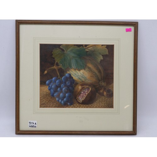 317A - Framed still life of fruit and nuts, signed to corner, picture is approx. 27cm x 23.5cm