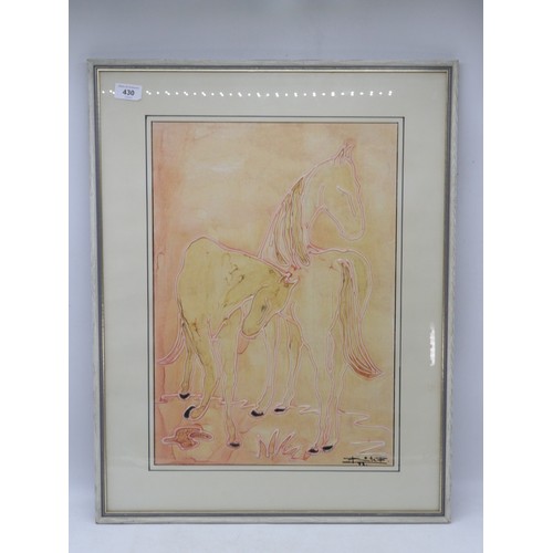 430 - Mixed media picture of  horse and foal, signed indistinct dated 1973