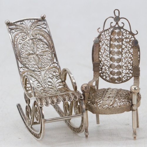 1 - A white metal filagree miniature/dolls house furniture to include an elbow chair (approx. 6cm tall) ... 