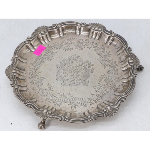 28 - Silver hallmarked salver engraved presentation message May 1919, weight approx. 310g