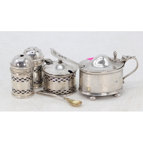 40 - Silver hallmarked mustard pot and spoon together with a silver cruet set (approx. overall weight 120... 