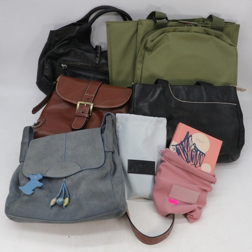 Three used Radley Handbags with dust bags, Radley notebook and glasses