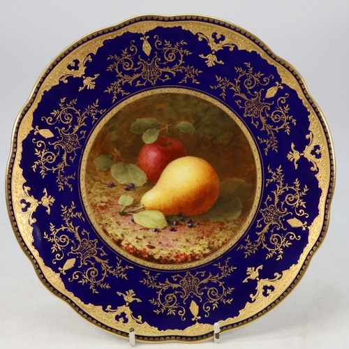 125 - A Coalport cabinet plate painted with still life of fruit, pear, by F H Chivers within Cobalt and ra... 