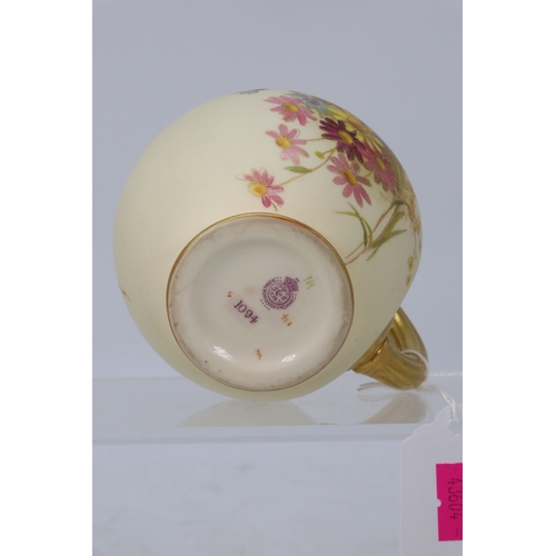 72 - Royal Worcester blush ivory jug with flowers marked to base 1094, approx. 13cm tall