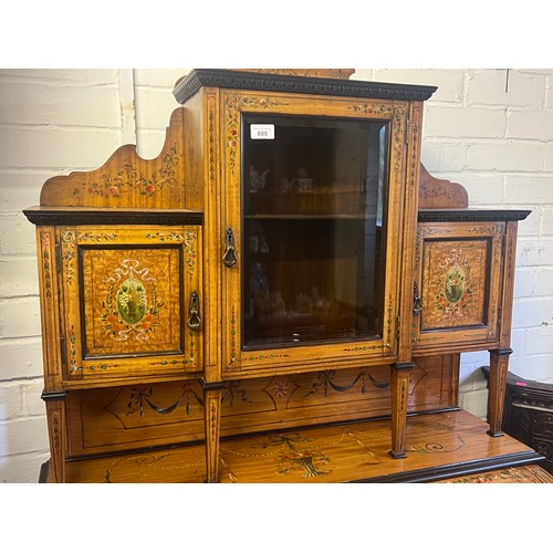 605 - Sheraton revival satinwood barrel bureau with raised top.