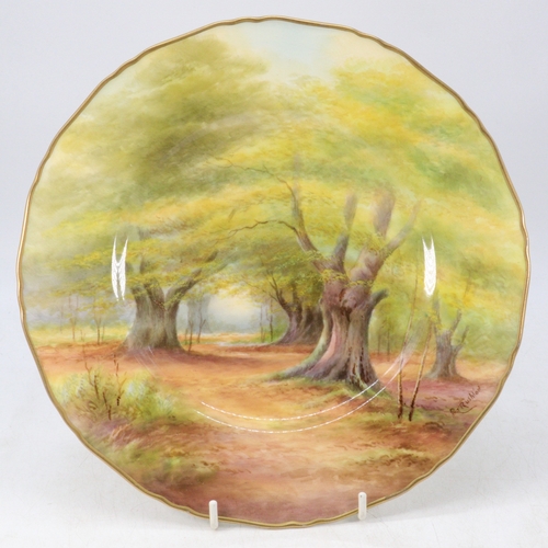 133 - Royal Worcester cabinet plate hand painted depicting woodland scene signed Rushton, approx. diameter... 