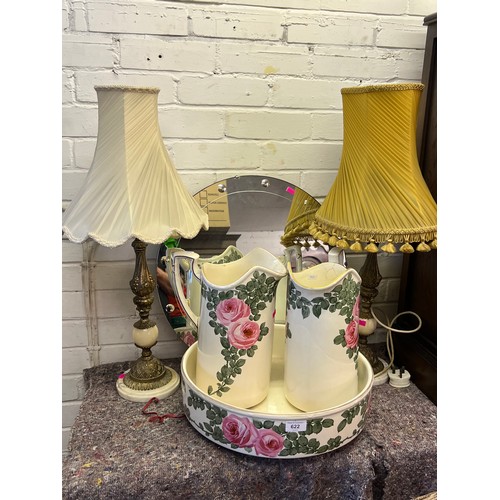 622 - Two lamps, trade/spares/repairs, together with Mintons, Jersey bowl and water jug, including extra j... 